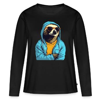 Paresseux cool avec lunettes de soleil, t-shirt jaune - T-shirt manches longues Premium bio Femme - noir - Devant - Julia (174cm)