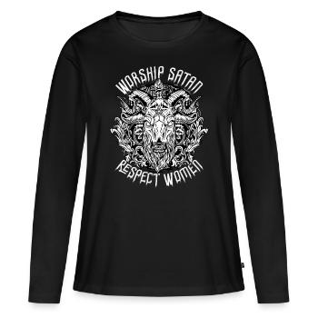 Adorer Satan Respecter les femmes Baphomet satanique - T-shirt manches longues Premium bio Femme - noir - Devant - Julia (174cm)
