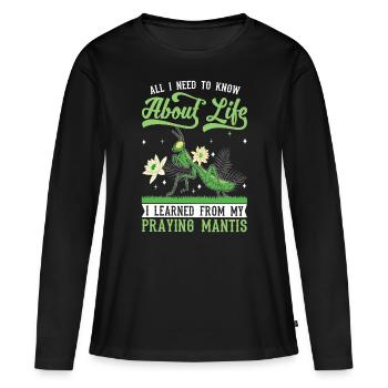 Gottesanbeterin Mantis Fangschrecke - Frauen Premium Bio Langarmshirt - Schwarz - Vorne - Julia (174cm)
