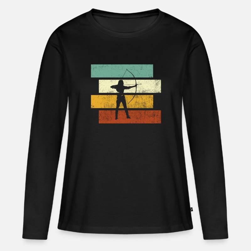 Bogenschießen Retro - Frauen Premium Bio Langarmshirt - Schwarz