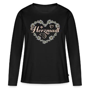 Herzmadl Shirt Trachten Outfit Damen Trachtenshirt - Frauen Premium Bio Langarmshirt - Schwarz - Vorne - Julia (174cm)