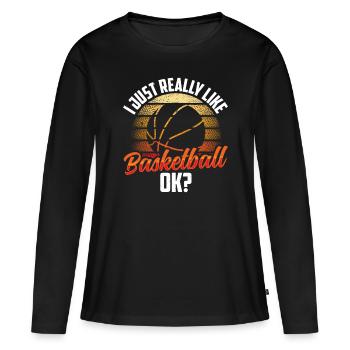 J’aime beaucoup le basket, les joueurs de basket - T-shirt manches longues Premium bio Femme - noir - Devant - Julia (174cm)