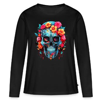 Cyborg Totenkopf Roboter Androide Sugar Skull - Frauen Premium Bio Langarmshirt - Schwarz - Vorne - Julia (174cm)