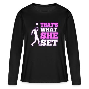 Thats what she set volleyball - Frauen Premium Bio Langarmshirt - Schwarz - Vorne - Julia (174cm)