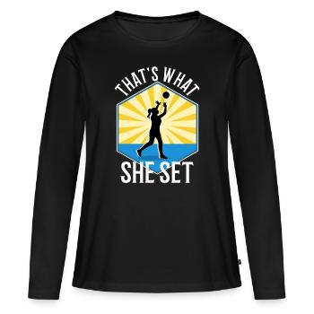 Thats what she set volleyball - Frauen Premium Bio Langarmshirt - Schwarz - Vorne - Julia (174cm)