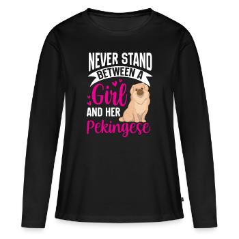 Fille et son chien du palais de Pékin - T-shirt manches longues Premium bio Femme - noir - Devant - Julia (174cm)