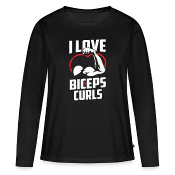 J’adore biceps boucles biceps muscles dictons - T-shirt manches longues Premium bio Femme - noir - Devant - Julia (174cm)