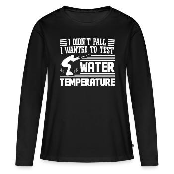Je ne suis pas tombé dans l’eau Je teste l’eau - T-shirt manches longues Premium bio Femme - noir - Devant - Julia (174cm)