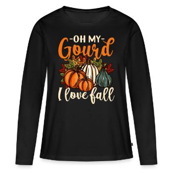 Oh ma gourde Happy Fall Y’all drôle citrouille cadeau - T-shirt manches longues Premium bio Femme - noir - Devant - Julia (174cm)