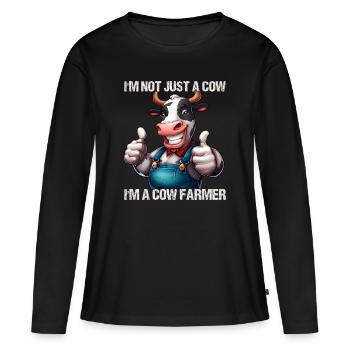 Vache fermière - T-shirt manches longues Premium bio Femme - noir - Devant - Julia (174cm)