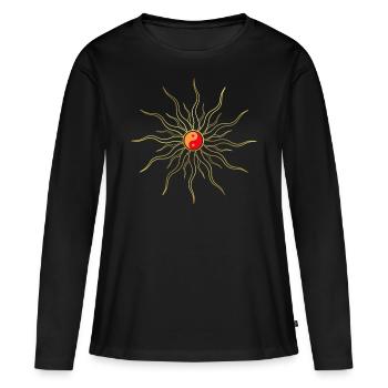 Soleil - Yin Yang - Sainte Géométrie - Rayons du Soleil - T-shirt manches longues Premium bio Femme - noir - Devant - Julia (174cm)