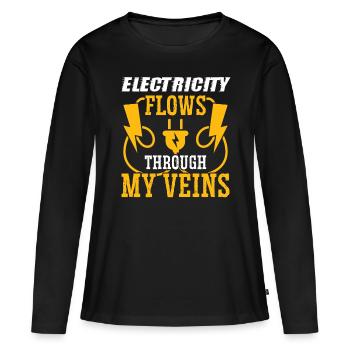 Elektriker Through My Veins Elektroingenieur - Frauen Premium Bio Langarmshirt - Schwarz - Vorne - Julia (174cm)