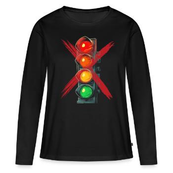 Feu de circulation Panneau d’interdiction gouvernementale - T-shirt manches longues Premium bio Femme - noir - Devant - Julia (174cm)
