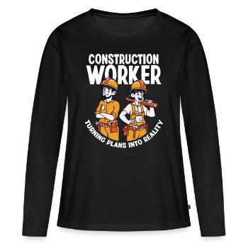 Bauarbeiter Construction Worker Plans Into Reality - Frauen Premium Bio Langarmshirt - Schwarz - Vorne - Julia (174cm)