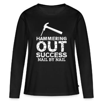 Bauarbeiter Hammering Out Success Baumeister Bau - Frauen Premium Bio Langarmshirt - Schwarz - Vorne - Julia (174cm)