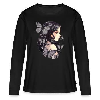 Gothic Lady: Papillons de nuit et incolores - T-shirt manches longues Premium bio Femme - noir - Devant - Julia (174cm)