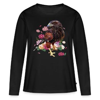 L’aigle rouge et noir - T-shirt manches longues Premium bio Femme - noir - Devant - Julia (174cm)