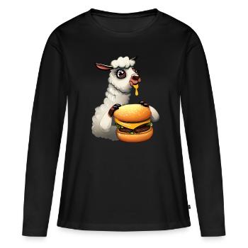 Lama mangeur de cheeseburger - T-shirt manches longues Premium bio Femme - noir - Devant - Julia (174cm)