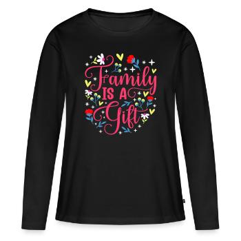 La famille est un cadeau lié aux réunions de famille - T-shirt manches longues Premium bio Femme - noir - Devant - Julia (174cm)
