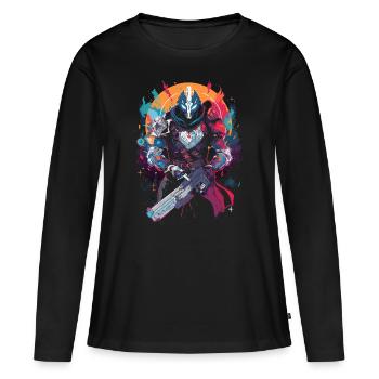 Epic Gamer Guardian avec Flames Moon Background - T-shirt manches longues Premium bio Femme - noir - Devant - Julia (174cm)