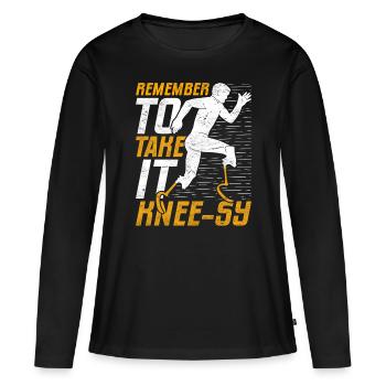 Jambe prothétique N’oubliez pas de la prendre genou-sy - T-shirt manches longues Premium bio Femme - noir - Devant - Julia (174cm)