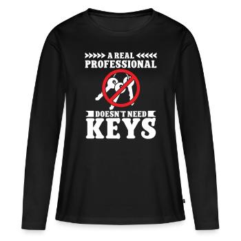 Schlosser Real Professional n’a pas besoin de clés - T-shirt manches longues Premium bio Femme - noir - Devant - Julia (174cm)