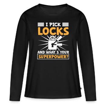 Serrures Pick Locks Quel est votre serrure Superpower - T-shirt manches longues Premium bio Femme - noir - Devant - Julia (174cm)