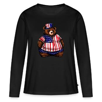 Fetter Amerikanischer Bär - Frauen Premium Bio Langarmshirt - Schwarz - Vorne - Julia (174cm)