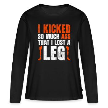 Prothèse de jambe d’amputé d’une jambe unijambiste - T-shirt manches longues Premium bio Femme - noir - Devant - Julia (174cm)