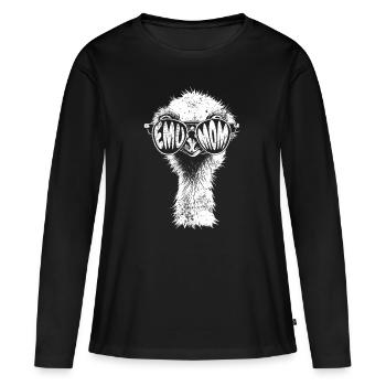 Emu Maman Drôle de tête d’autruche Ratite Cadeau - T-shirt manches longues Premium bio Femme - noir - Devant - Julia (174cm)