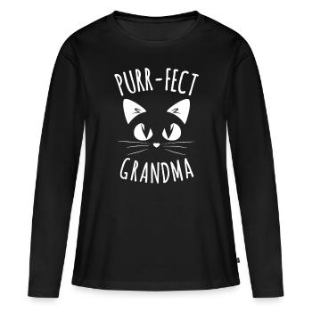 SCHNURR-FECT Oma Pelz Mama Niedlich Katze Liebhaber Tier Gi - Frauen Premium Bio Langarmshirt - Schwarz - Vorne - Julia (174cm)