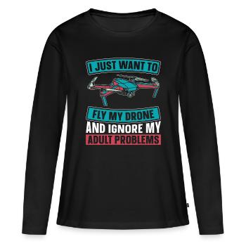 Course de drones Je veux juste piloter ma machine de course - T-shirt manches longues Premium bio Femme - noir - Devant - Julia (174cm)