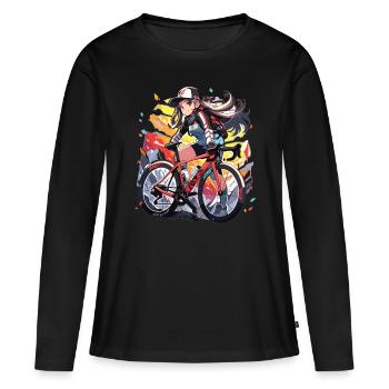Rennrad Mädchen - Frauen Premium Bio Langarmshirt - Schwarz - Vorne - Julia (174cm)