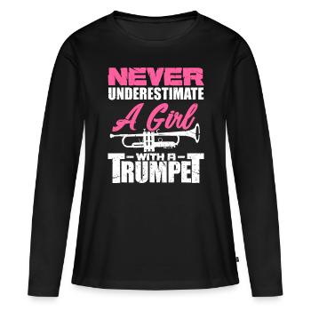 Trompetenmädchen Lustiger Trompetenspieler Marching Band - Frauen Premium Bio Langarmshirt - Schwarz - Vorne - Julia (174cm)