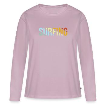 Surf Rétro - T-shirt manches longues Premium bio Femme - rose poudré - Devant - Julia (174cm)