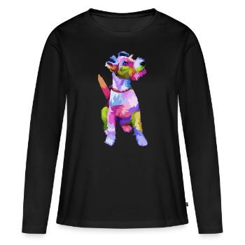 Fox Terrier portrait pop art coloré pour chien possédé - T-shirt manches longues Premium bio Femme - noir - Devant - Julia (174cm)