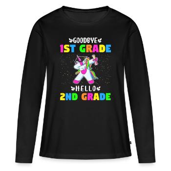 Auf Wiedersehen Erste Klasse Hallo Einhorn Gir der zweiten Klasse - Frauen Premium Bio Langarmshirt - Schwarz - Vorne - Julia (174cm)