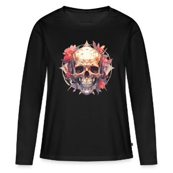 Crânes Crâne Crâne Crâne Fleurs - T-shirt manches longues Premium bio Femme - noir - Devant - Julia (174cm)