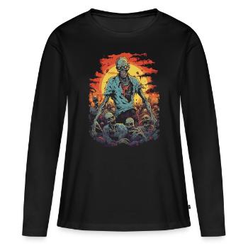 Effrayant horde de zombies et de morts-vivants d’Halloween - T-shirt manches longues Premium bio Femme - noir - Devant - Julia (174cm)