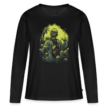 Morts-vivants Halloween: Zombie se bat avec une horde de morts-vivants - T-shirt manches longues Premium bio Femme - noir - Devant - Julia (174cm)
