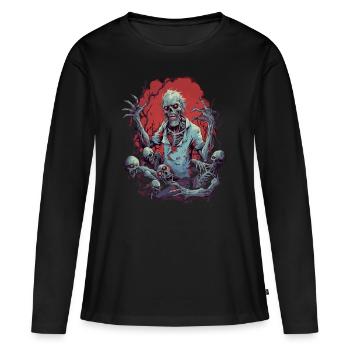 Zombie choc d’Halloween avec sa horde de morts-vivants - T-shirt manches longues Premium bio Femme - noir - Devant - Julia (174cm)