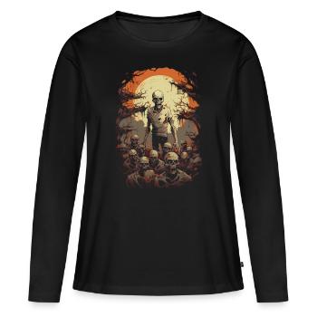 Zombie avec une horde effrayante de morts-vivants d’Halloween - T-shirt manches longues Premium bio Femme - noir - Devant - Julia (174cm)