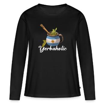 Yerba Mate argentine - T-shirt manches longues Premium bio Femme - noir - Devant - Julia (174cm)