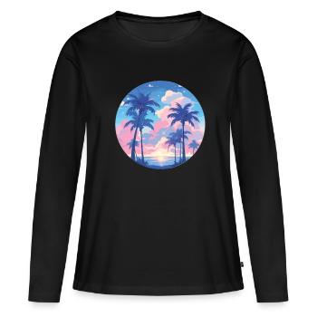 Palmiers Palmiers Coucher de soleil palmiers plage - T-shirt manches longues Premium bio Femme - noir - Devant - Julia (174cm)