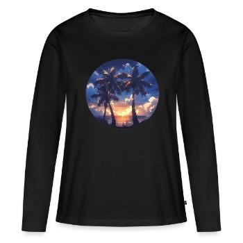 Palmier palmier palmier coucher de soleil palmier plage - T-shirt manches longues Premium bio Femme - noir - Devant - Julia (174cm)