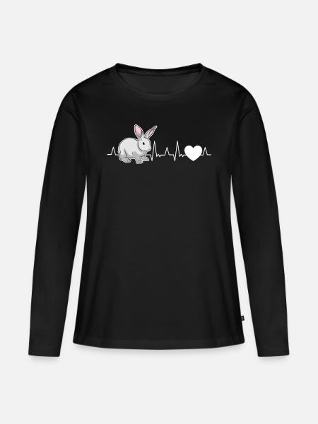 Kaninchen Herzschlag Hase - Frauen Premium Bio Langarmshirt - Schwarz