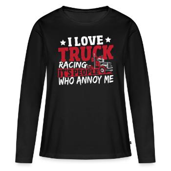 J’adore les courses de camions Ce sont les gens qui - T-shirt manches longues Premium bio Femme - noir - Devant - Julia (174cm)