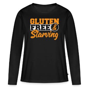 Sans gluten et affamé. Sans gluten - T-shirt manches longues Premium bio Femme - noir - Devant - Julia (174cm)