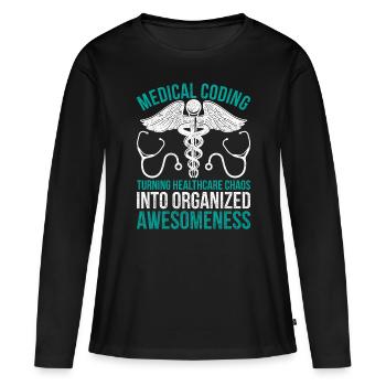 Le codage médical transforme le chaos dans le secteur de la santé - T-shirt manches longues Premium bio Femme - noir - Devant - Julia (174cm)