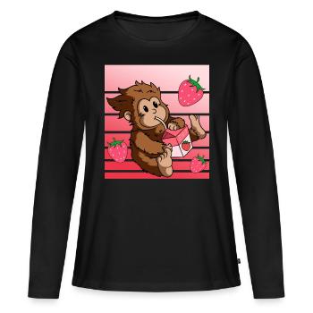 Milkshake aux fraises Bigfoot Kawaii - T-shirt manches longues Premium bio Femme - noir - Devant - Julia (174cm)